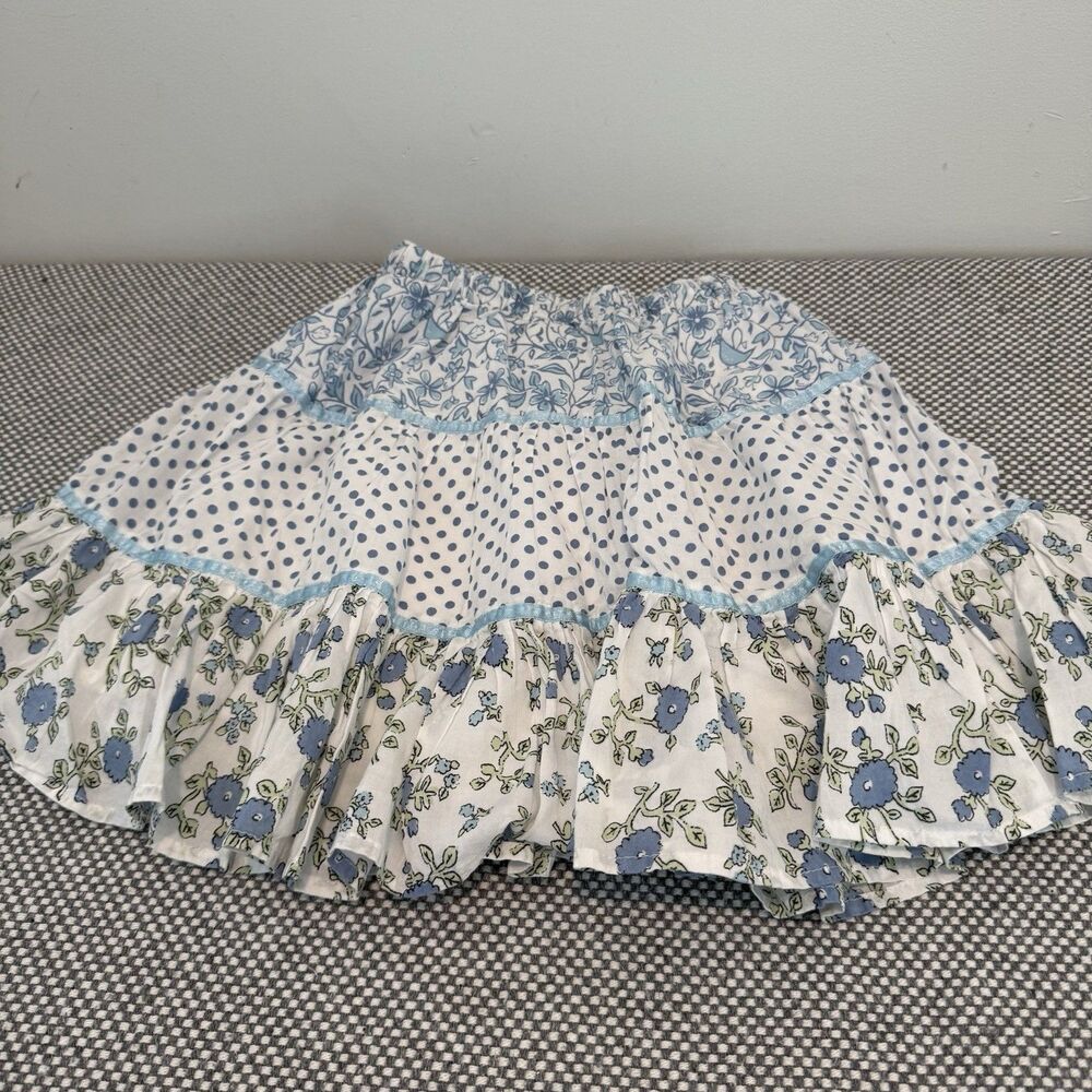 Mini Boden Skirt 2-3T  White Floral Polka Dot Tiered Elastic Waist Peasant Skirt